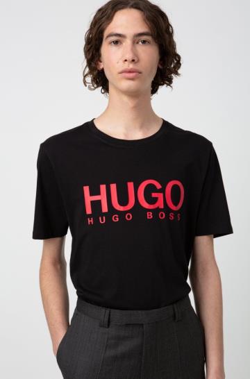 Koszulki HUGO Crew Neck Czarne Męskie (Pl65773)